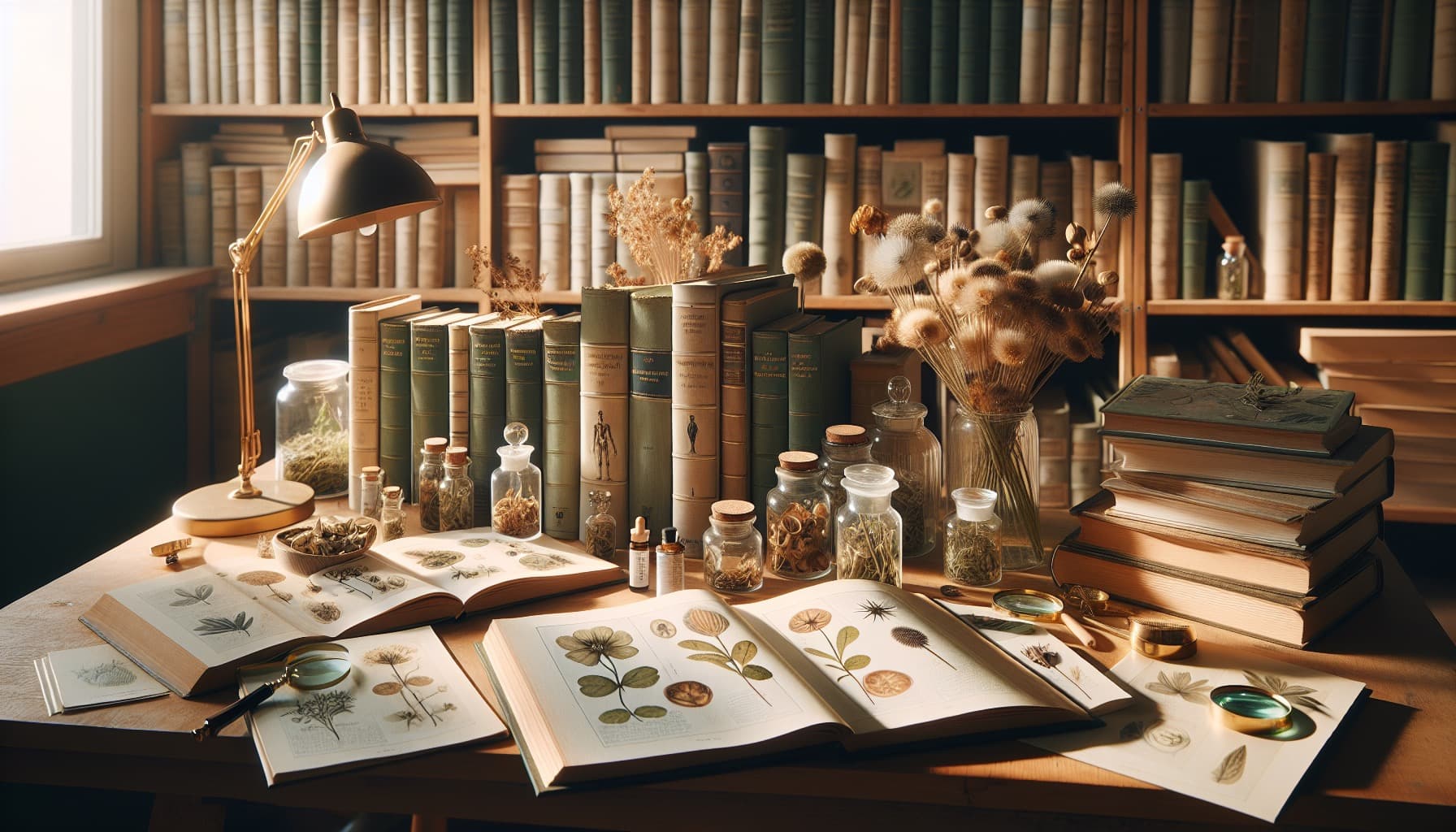 Health reference books with botanical illustrations